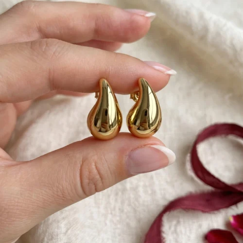 Gold Teardrop Stud Earrings