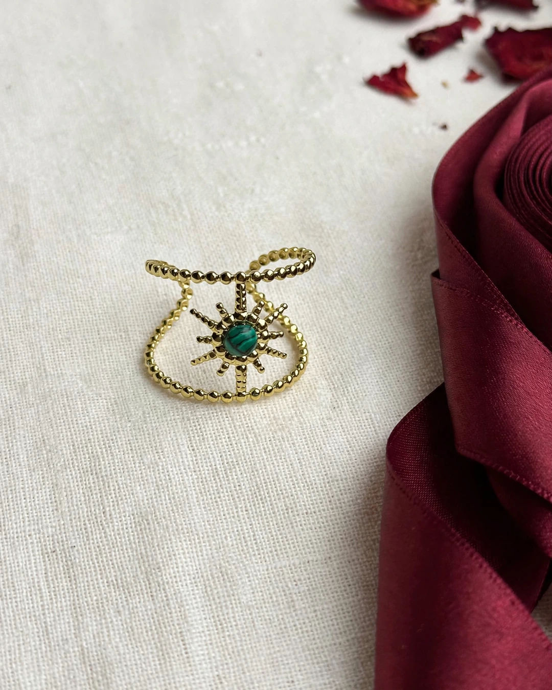 Gold Green Sunburst Ring