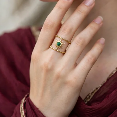 Gold Green Sunburst Ring
