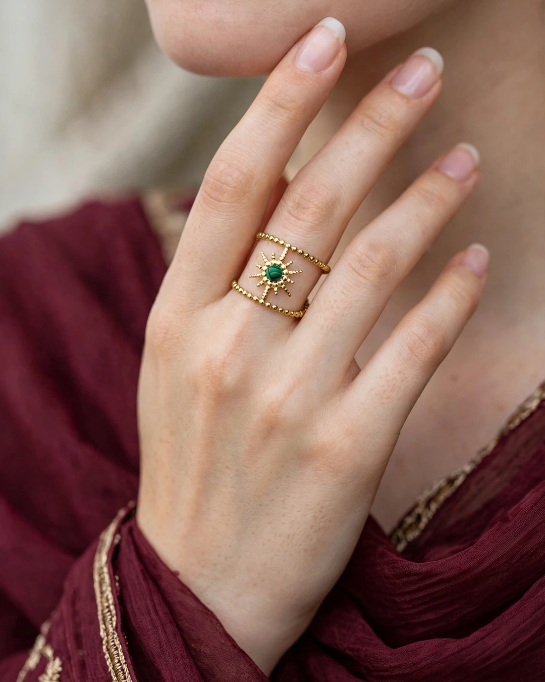 Gold Green Sunburst Ring - Image 2