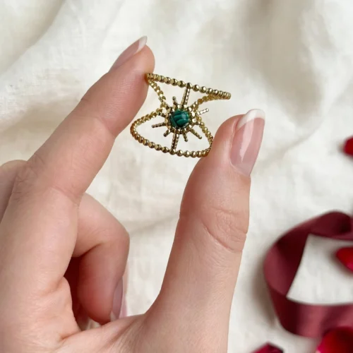 Gold Green Sunburst Ring