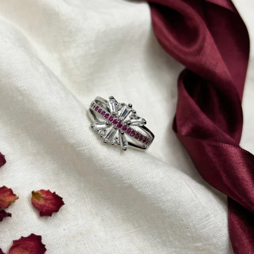 Silver Pink Starburst Ring