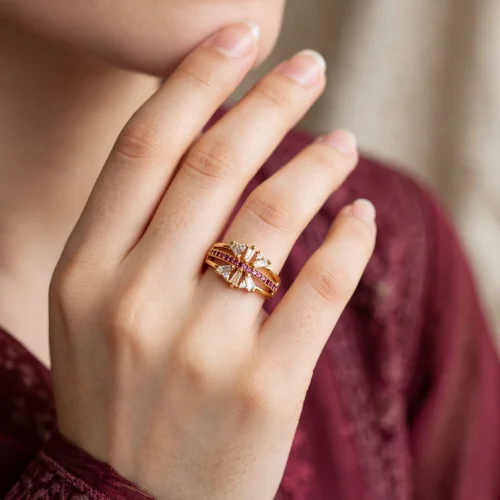 Gold Red Starburst Ring