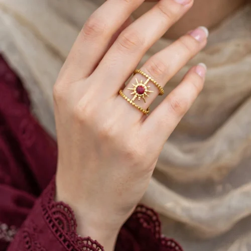Gold Red Sunburst Ring
