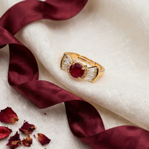 Gold Ruby Bow Ring