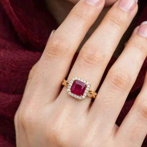 Gold Ruby Halo Ring