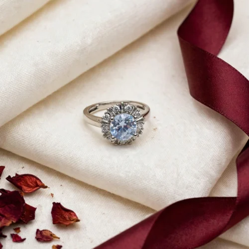 Silver Aqua Halo Ring