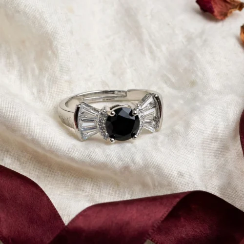 Silver Black Bow Ring