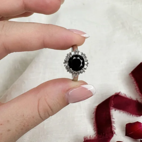 Silver Black Halo Ring