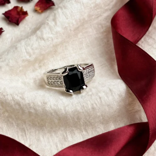 Silver Black Pavé Band Ring