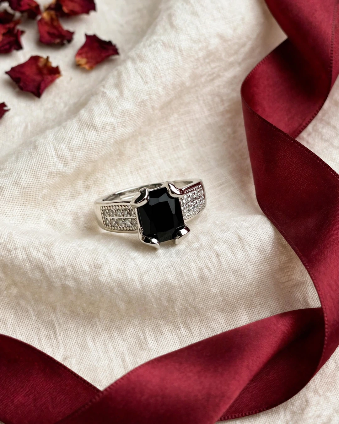 Silver Black Pavé Band Ring