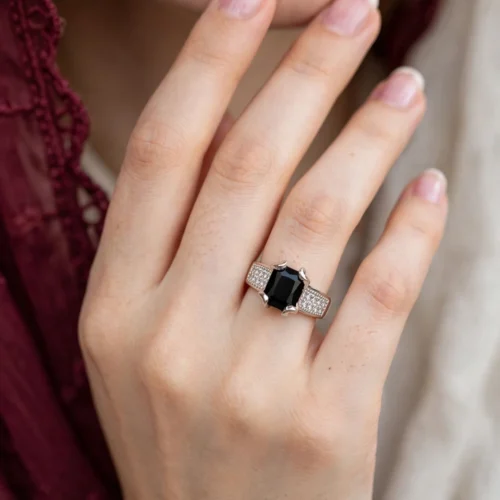 Silver Black Pavé Band Ring