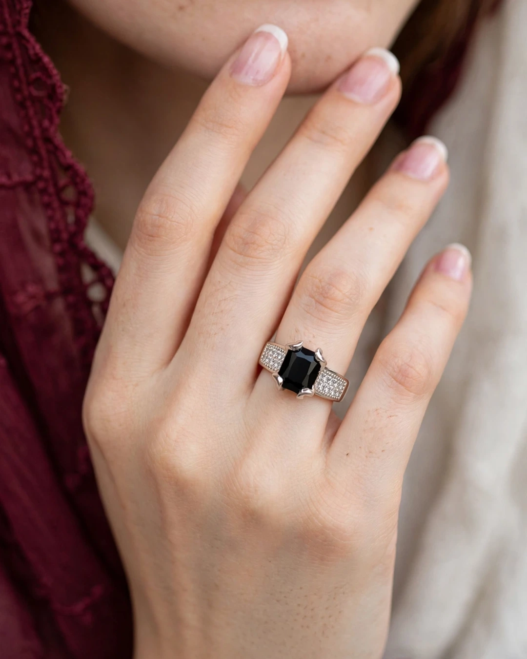 Silver Black Pavé Band Ring - Image 2