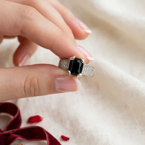 Silver Black Pavé Band Ring