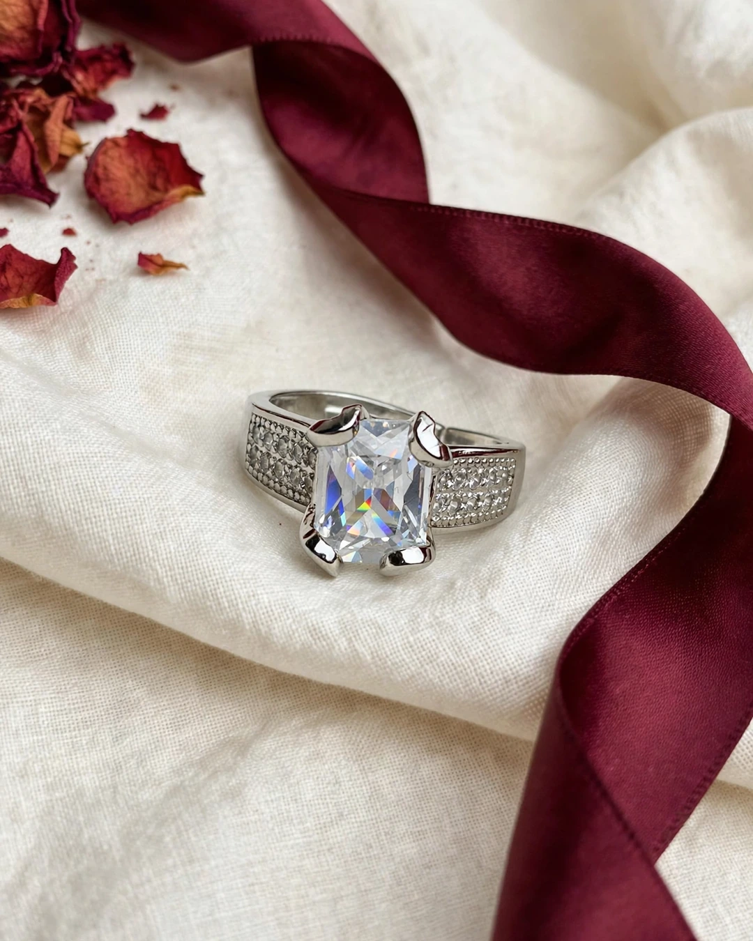 Silver Crystal Pavé Band Ring