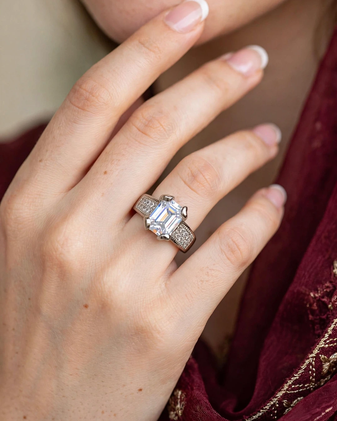 Silver Crystal Pavé Band Ring - Image 2