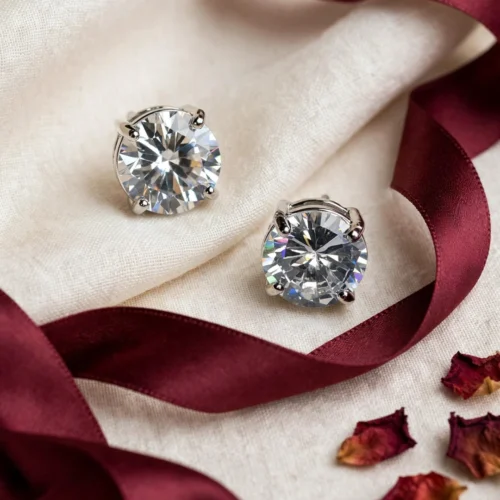 Silver Crystal Solitaire Stud Earrings