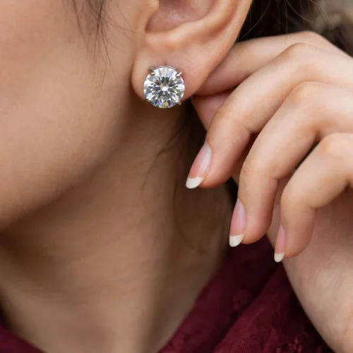 Silver Crystal Solitaire Stud Earrings
