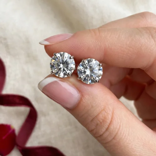 Silver Crystal Solitaire Stud Earrings