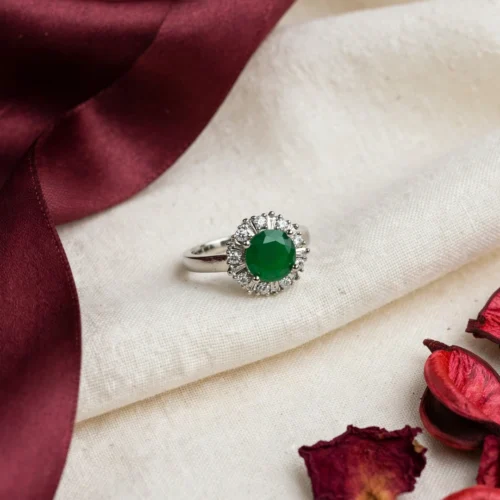 Silver Emerald Halo Ring