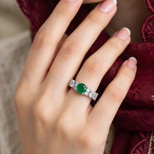 Silver Emerald Crystal Side Ring