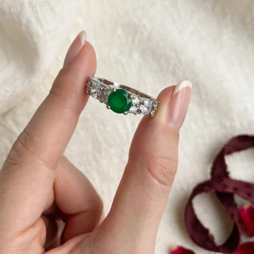 Silver Emerald Crystal Side Ring