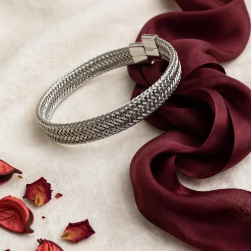 Silver Woven Mesh Bangle