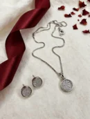 Silver Pavé Disc Pendant Set with Stud Earrings