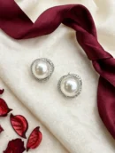 Silver Pearl Crystal Stud Earrings