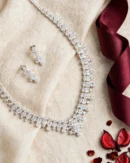 Silver Crystal Leaf Necklace Set