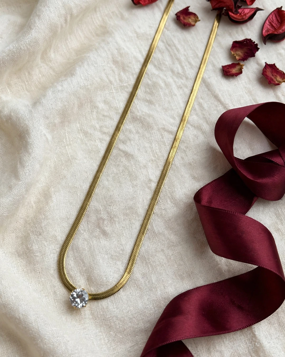 Gold Crystal Snake Chain Necklace