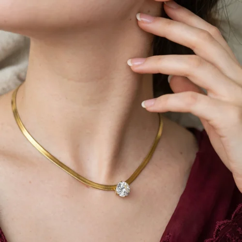 Gold Crystal Snake Chain Necklace