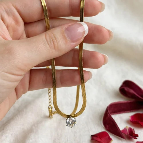 Gold Crystal Snake Chain Necklace