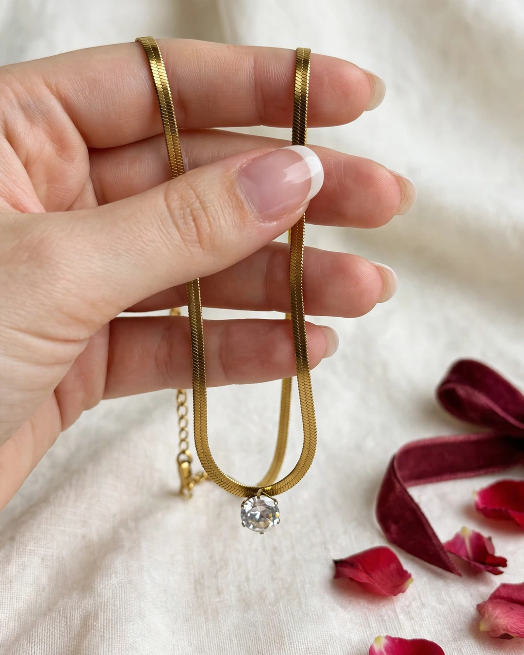 Gold Crystal Snake Chain Necklace - Image 3