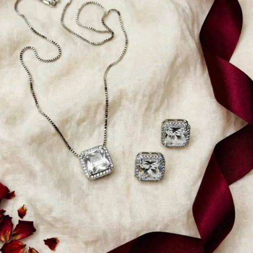 Square Halo Pendant Set