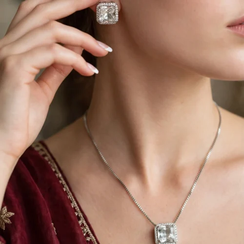 Square Halo Pendant Set