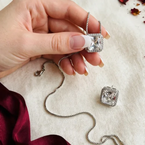 Square Halo Pendant Set