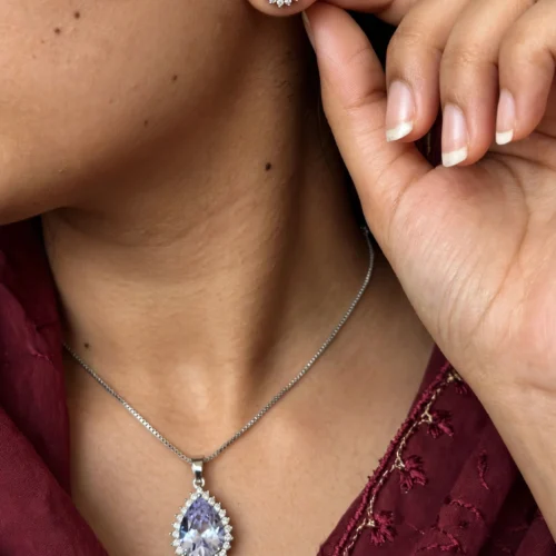Silver Teardrop Crystal Pendant Set