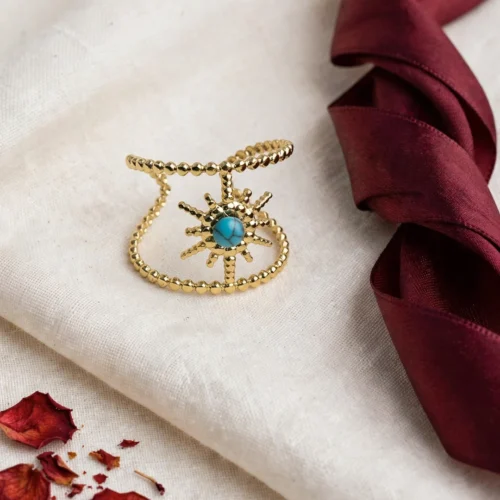 Gold Turquoise Sunburst Ring