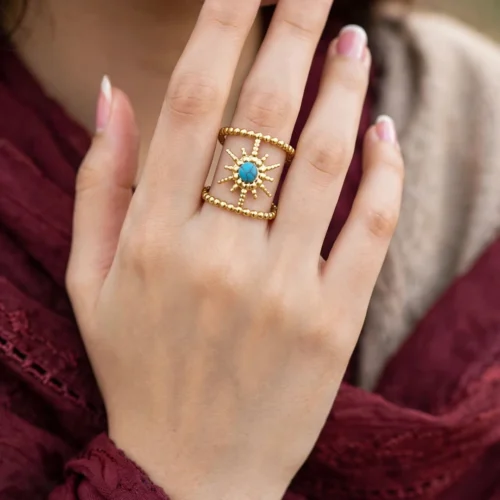 Gold Turquoise Sunburst Ring