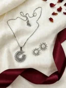 Silver Crystal Wreath Pendant Set with Stud Earrings